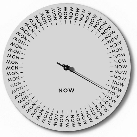 A clock face whose every hour is marked NOW