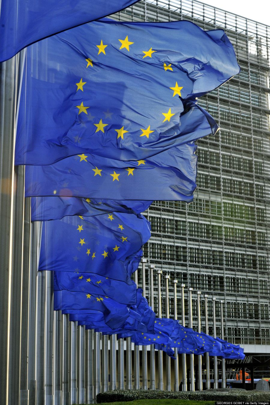 European Union flags in front of the Berlaymont building